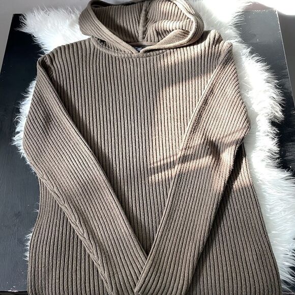 Forever21 | Olive hooded Ribbed sweater Lg ,long sleeve. - Picture 1 of 4